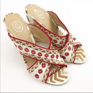 💕 ASH Red Floral Embroidered Sandal-Slide Heels
